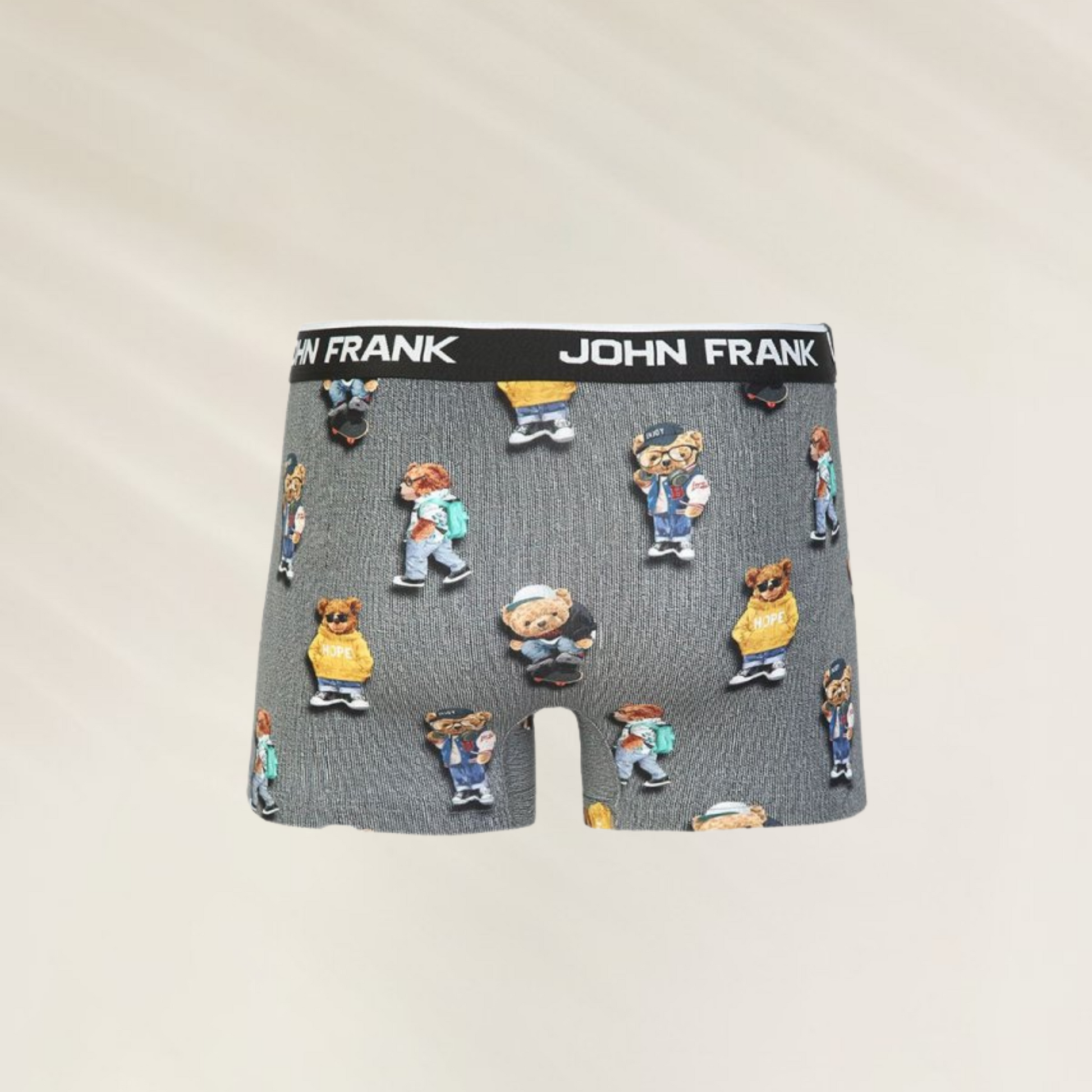 Boxer Homem John Frank – Cool Teddy em Cinzento Mescla com estampas divertidas de ursinhos