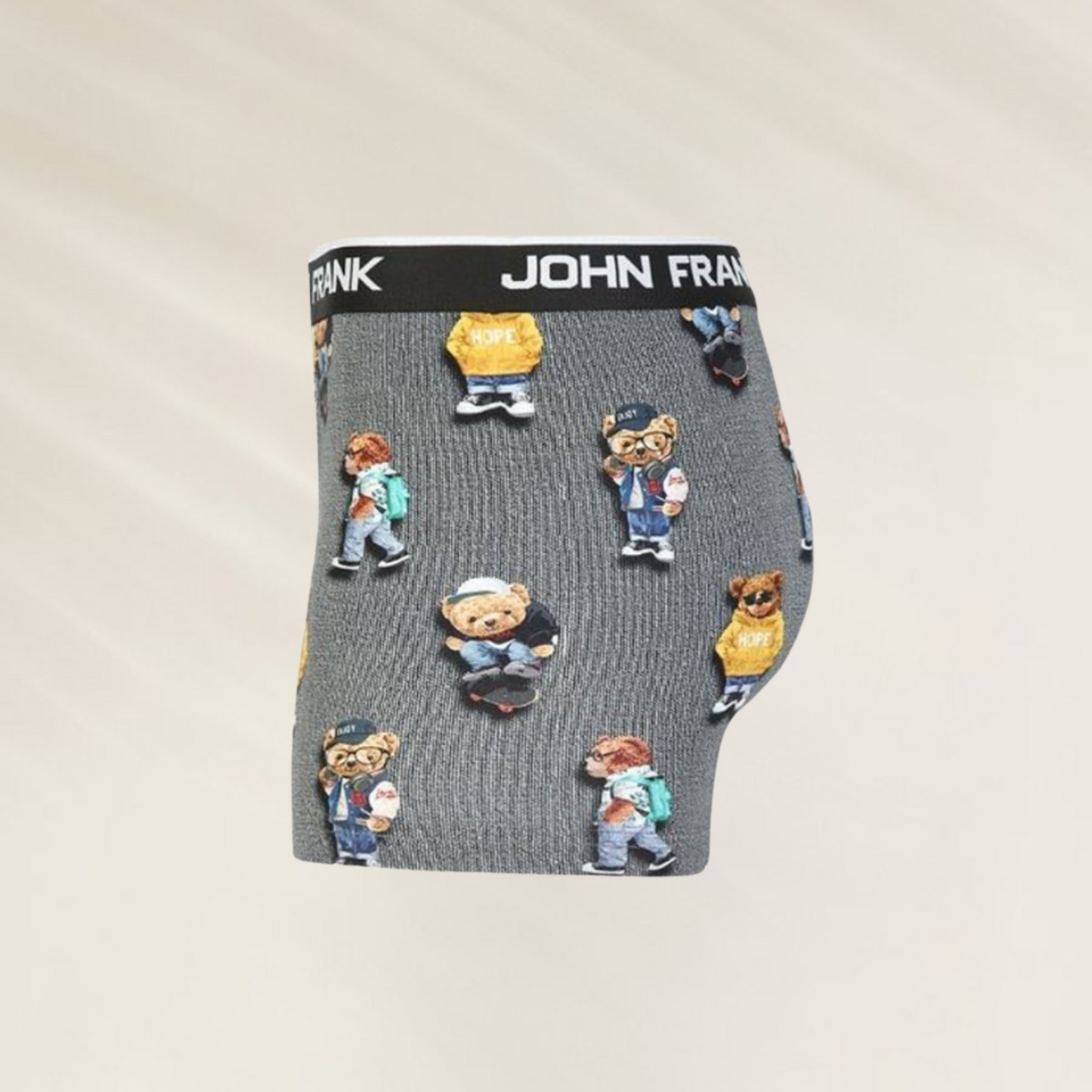 Boxer Homem John Frank – Cool Teddy em Cinzento Mescla com estampa divertida de ursos