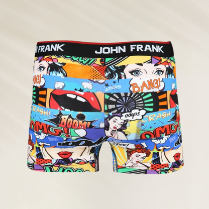 Boxer Homem John Frank – Estilo Pop Art “Comic Edition” com estampa colorida e divertida.
