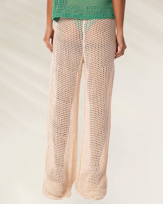 Calça Crochet Tropical Branca da Maaji com design leve e arejado para looks de verão elegantes