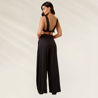 Vista traseira da Calça Pantalona Elegante Luna Preta da Debrisa, destacando seu design sofisticado.