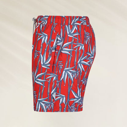Calção de Banho Homem Bamboo John Frank em vermelho com estampa tropical vibrante