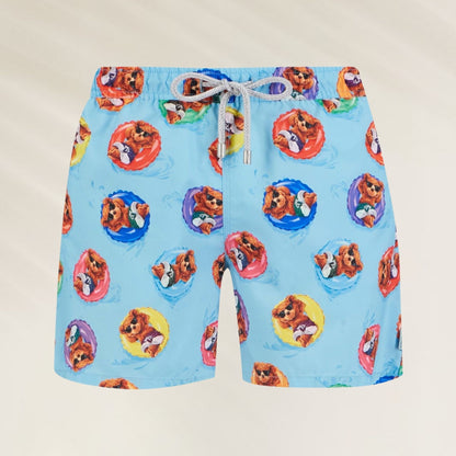 Calção de Banho Homem Floaties da John Frank com estampa colorida de animais em boias