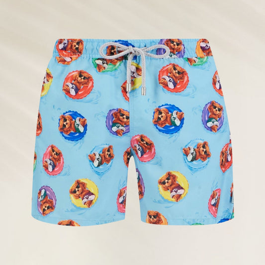 Calção de Banho Homem Floaties da John Frank com estampa colorida de animais em boias