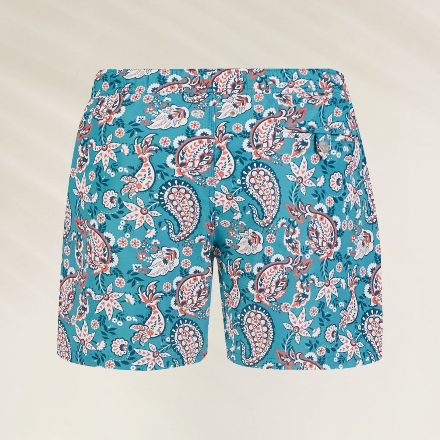 Calção de Banho Homem Paisley da John Frank com estampa vibrante em azul e detalhes florais