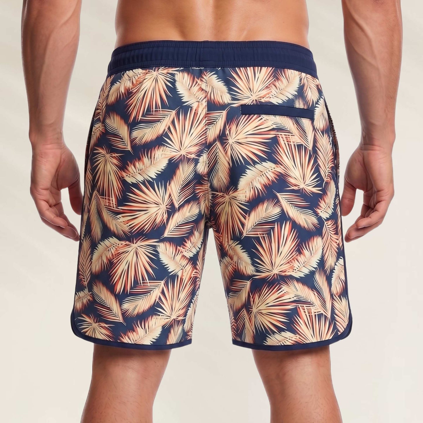 Calções de Banho Homem Maaji Palm Navy com estampa de folhas e bolso traseiro
