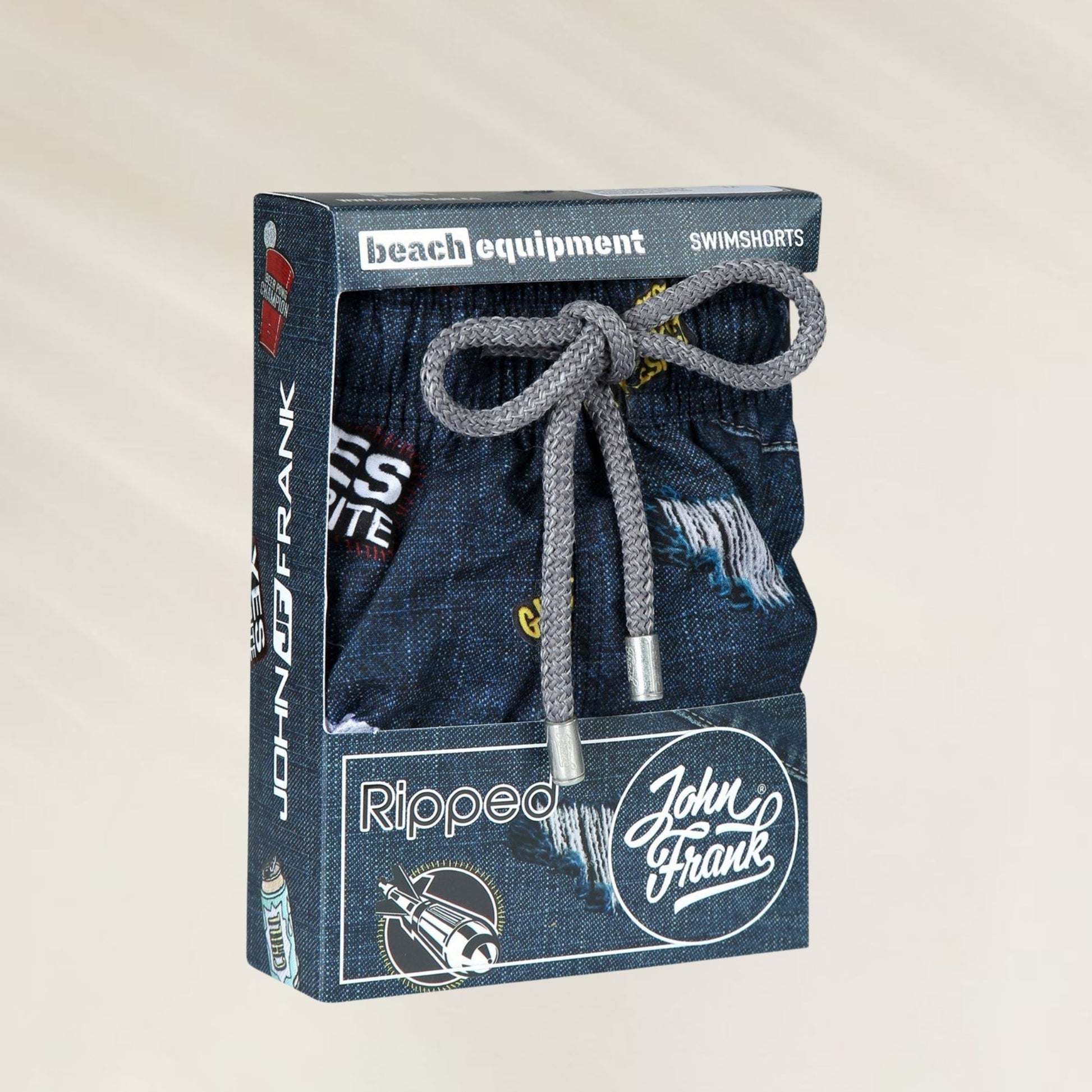 Calções de Banho Homem Ripped da John Frank em embalagem com design moderno e cordão ajustável
