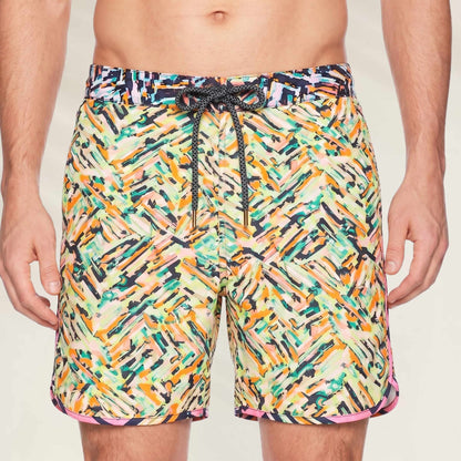 Calções de Banho Homem Surf Print em padrão colorido com cordão ajustável e corte moderno