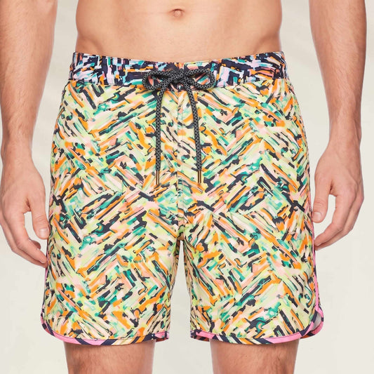 Calções de Banho Homem Surf Print em padrão colorido com cordão ajustável e corte moderno