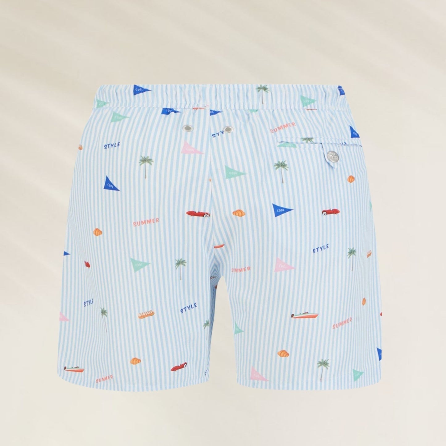 Calções de Banho Stripes John Frank com estampa divertida em azul e cores vibrantes para o verão