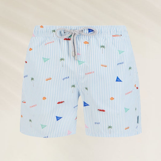 Calção de banho John Frank na cor preta com detalhe estilizado em tecido listrado