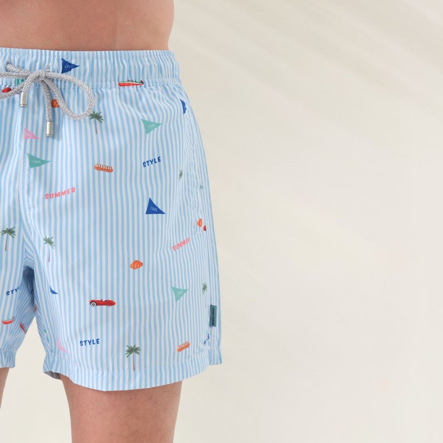 Calção de banho John Frank Calções de Banho Stripes em azul com estampas coloridas para verão