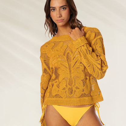 Camisola Botanical Bliss Crochet da Maaji em amarelo, com design em crochê e estilo leve para o verão