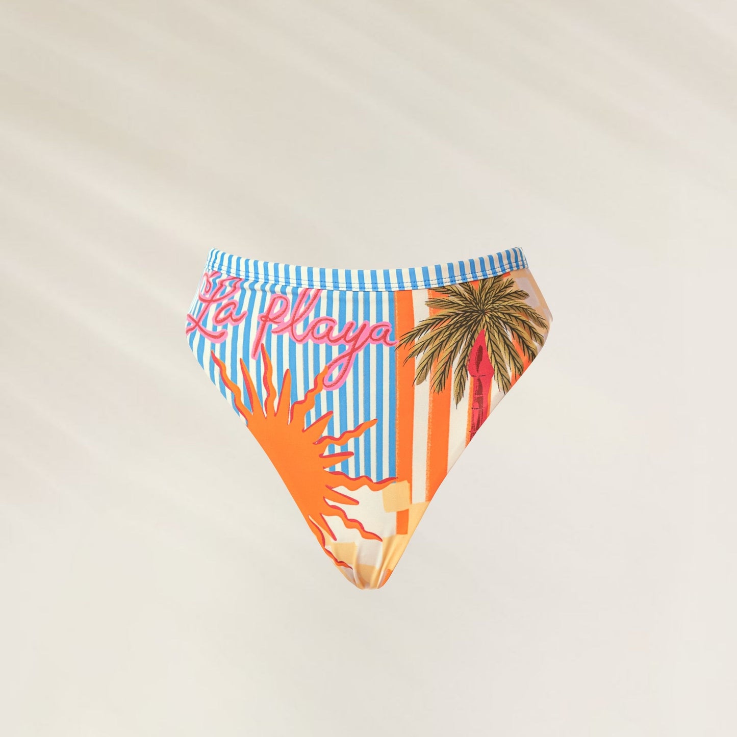 Cueca de Biquíni Alta Beach Static Sully com estampa colorida de sol e palmeiras para momentos de lazer