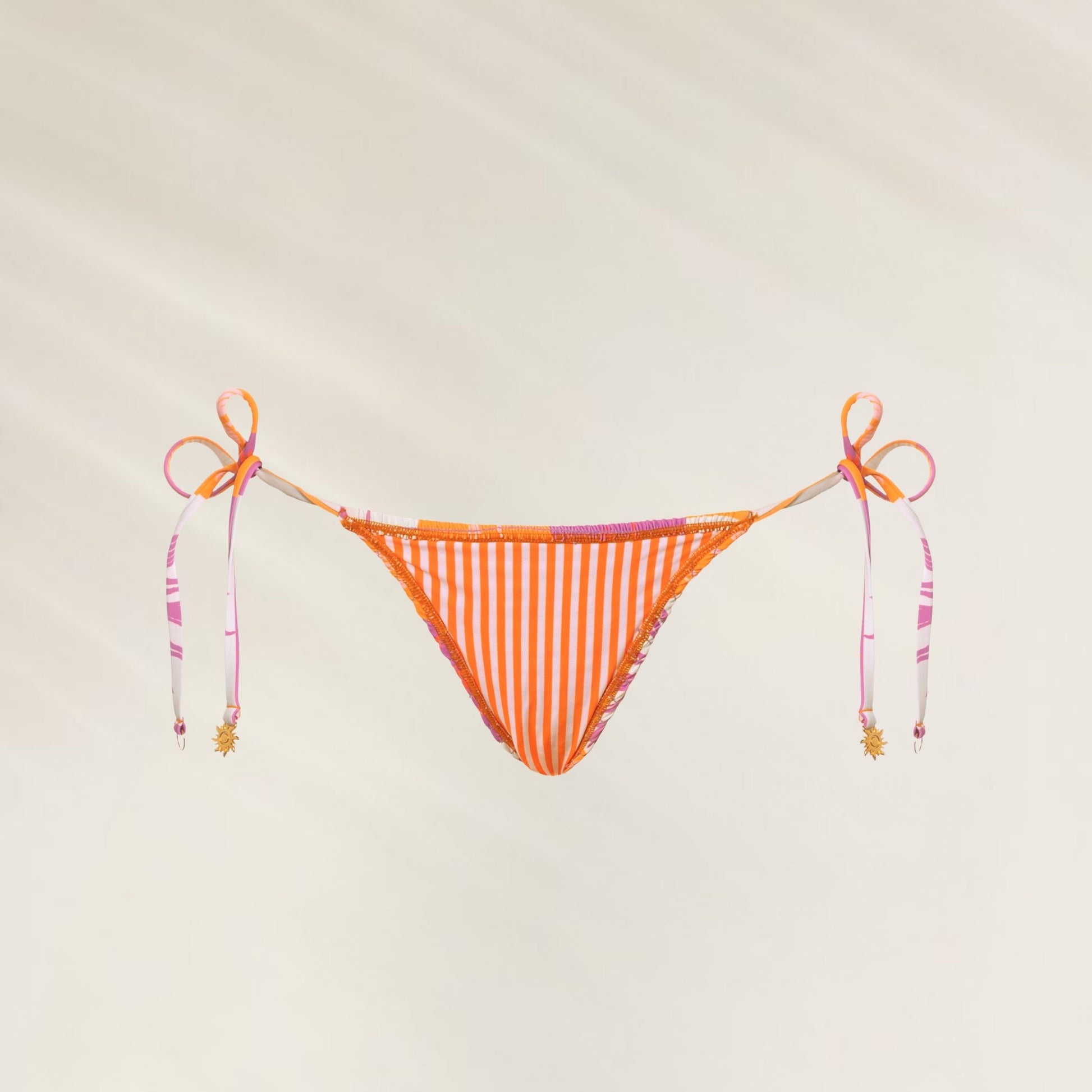 Cueca de Biquíni Patch Play Sunflash em laranja e rosa com laços ajustáveis na lateral