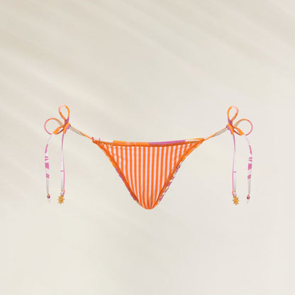 Cueca de Biquíni Patch Play Sunflash em laranja e rosa com laços ajustáveis na lateral