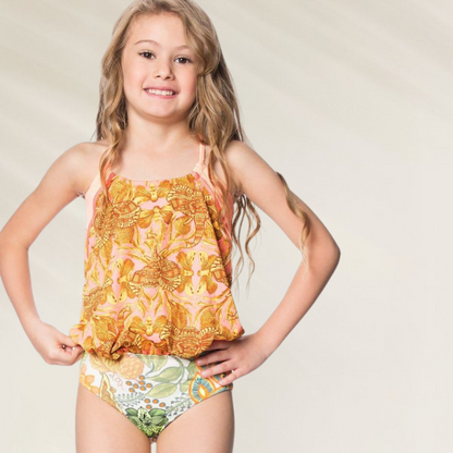 Fato de banho de criança Maaji com estampas tropicais, colorido e divertido para dias de verão
