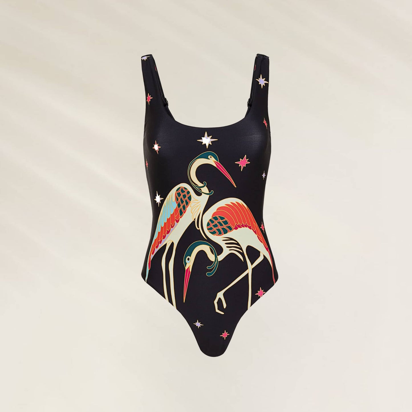 Fato de Banho Elliot Flamingo Night com design de flamingos coloridos e fundo escuro