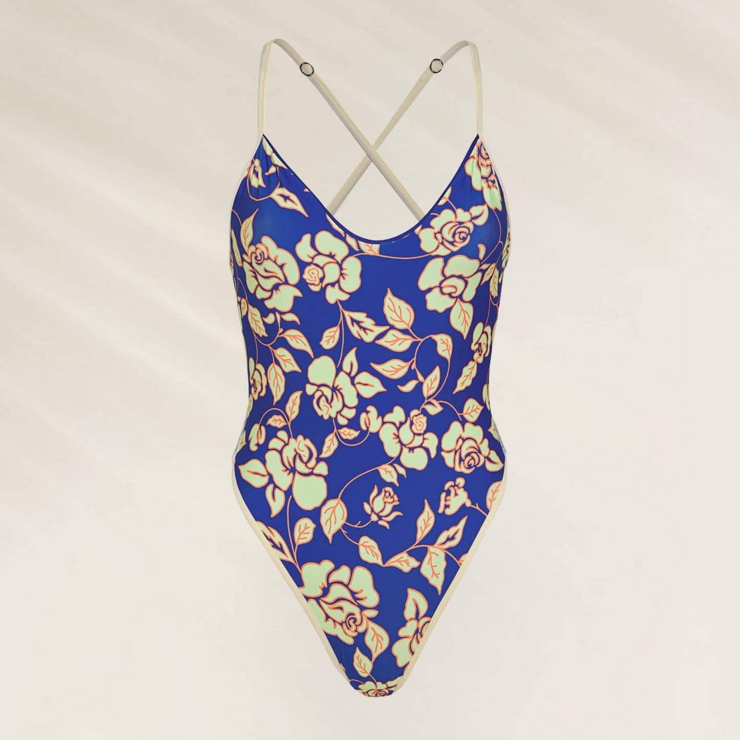 Fato de Banho Mae Azul Reversível com estampa floral colorida e alças cruzadas para conforto e estilo