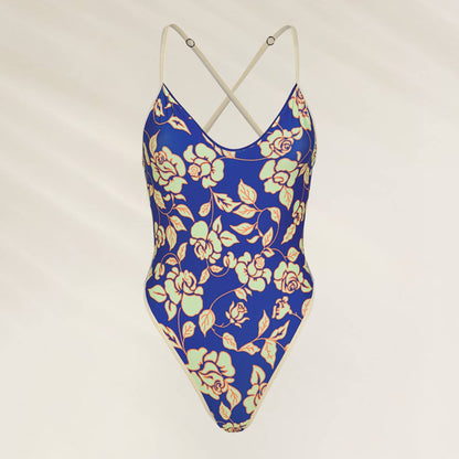 Fato de Banho Mae Azul Reversível com estampa floral colorida e alças cruzadas para conforto e estilo