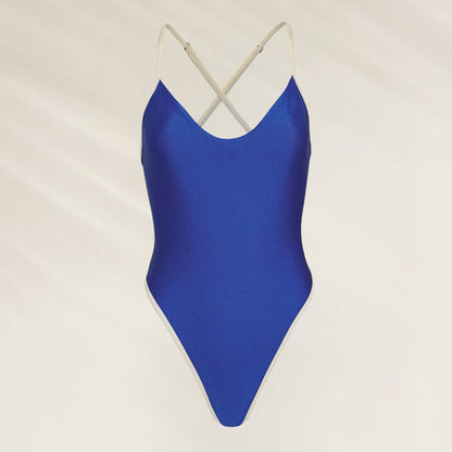 Fato de Banho Mae Azul Reversível da Maaji com design elegante e alças cruzadas nas costas