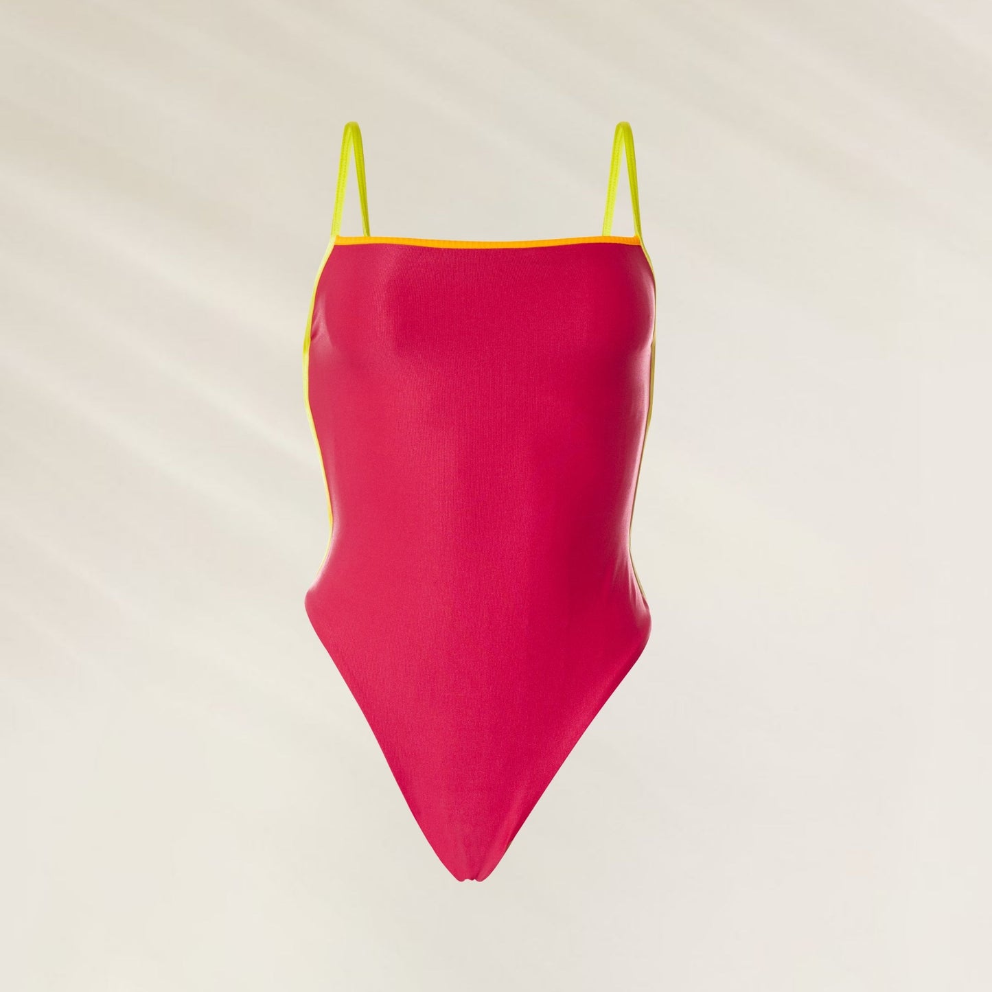 Fato de Banho Sundazed Genova da Maaji em rosa com alças amarelas para looks de praia vibrantes