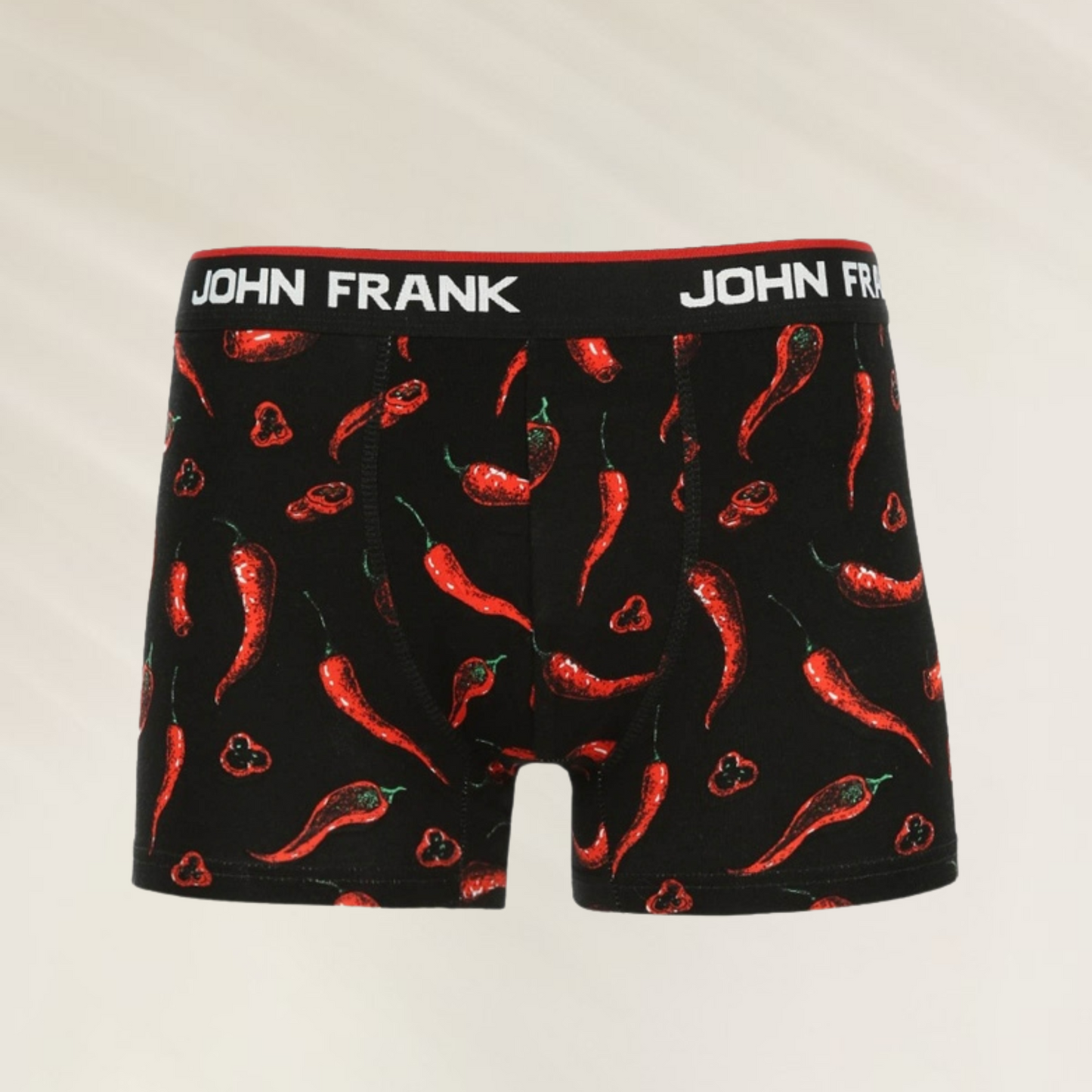 Boxer Homem John Frank – Edição “So Hot” com Malaguetas Vermelhas em fundo preto e elástico confortável