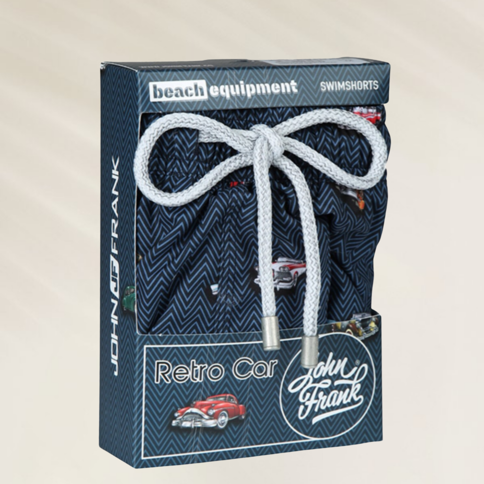 Calções de Banho “Retro Car” – John Frank com estampa de carros clássicos em azul escuro