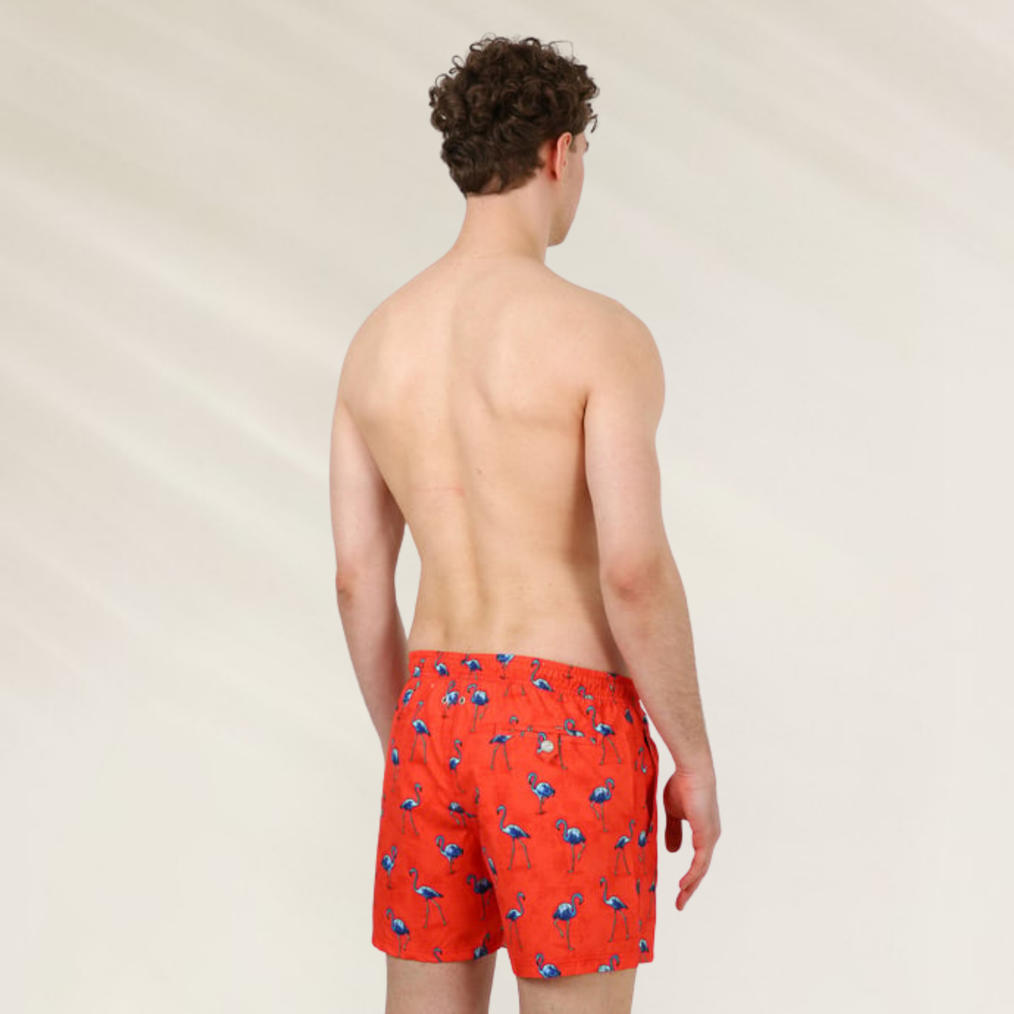 Calção de Banho Homem John Frank Flamingo Red – Conforto Premium com estampa de flamingos em fundo vermelho