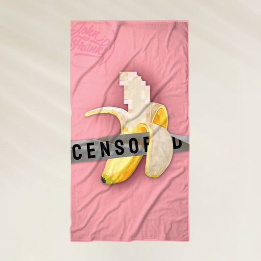 Toalha de Praia Censored da John Frank com estampa de banana em fundo rosa