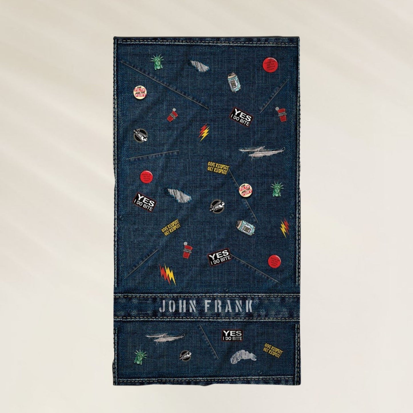 Toalha de Praia Ripped John Frank com Estampa Colorida e Estilo Jeans para Dias de Sol