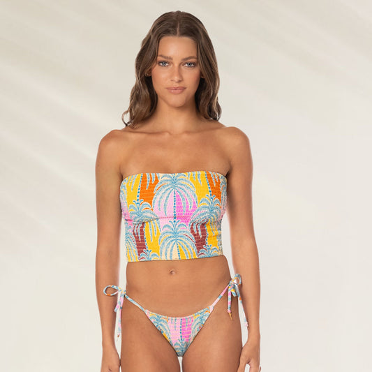 Top de biquini Crop top Jungle Whisper Nalu com estampa tropical vibrante e design sem alças