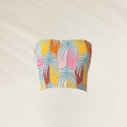 Top de biquini Crop top Jungle Whisper Nalu com estampa de palmeiras coloridas