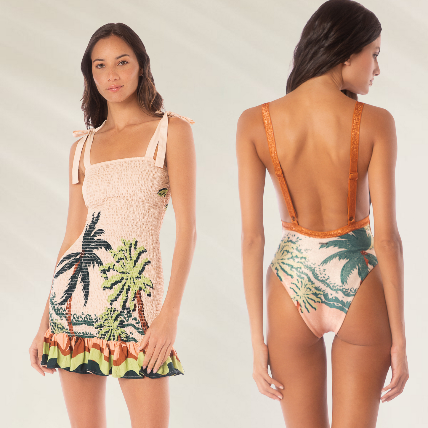 BUNDLE - Vestido Curto Tamanho M com estampa tropical e Fato de Banho Maaji com costas abertas