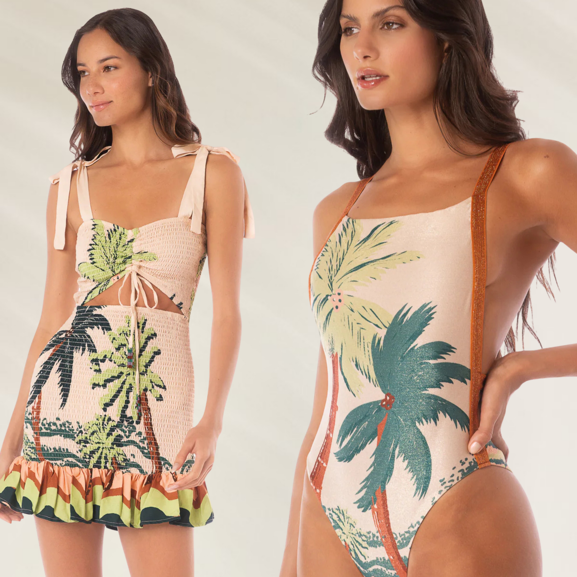 BUNDLE - Vestido Curto Tamanho M com estampa tropical e Fato de Banho Maaji com estampa de palmeiras