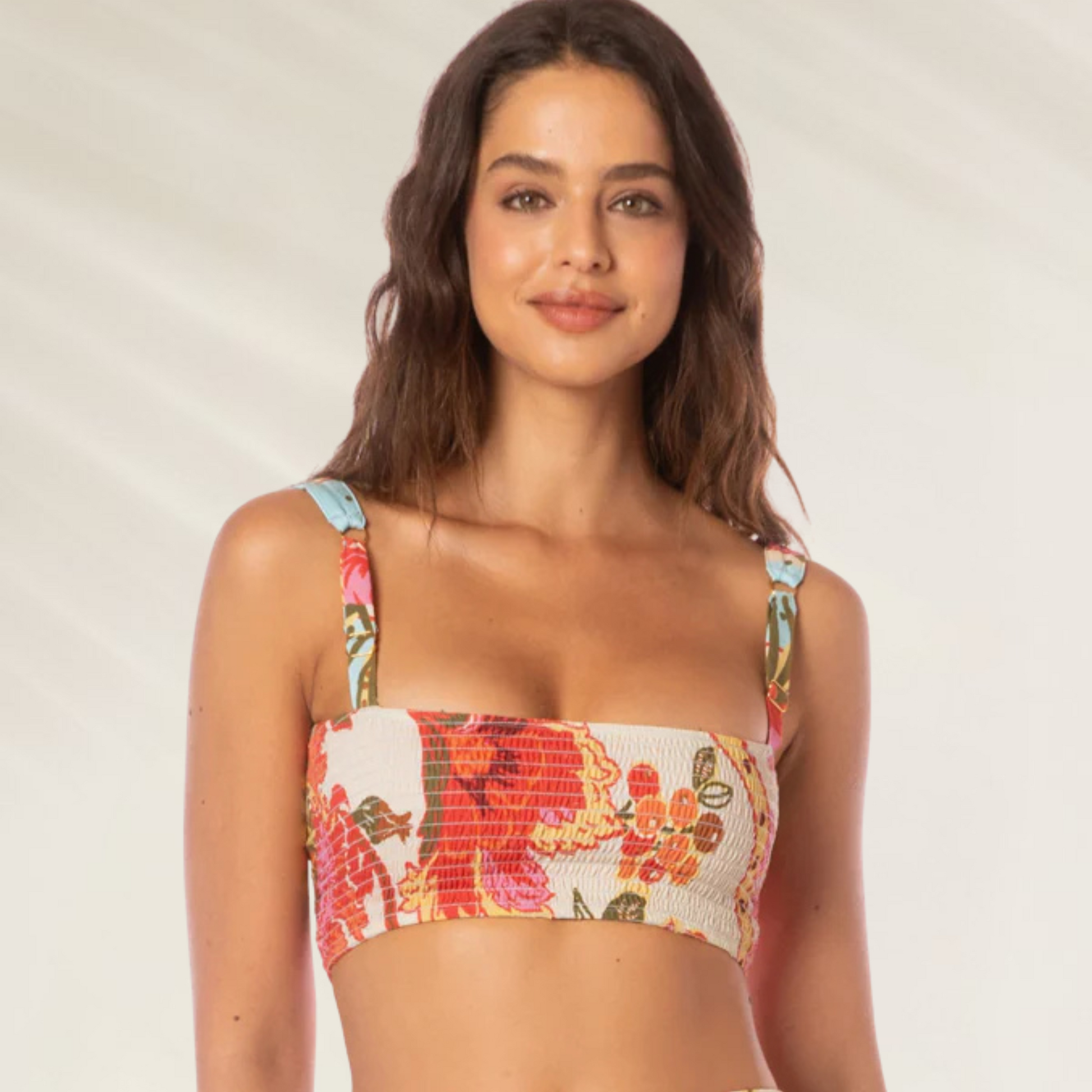 Crop Top Maaji Floral Groove Daily com estampa floral vibrante e alças coloridas para looks casuais