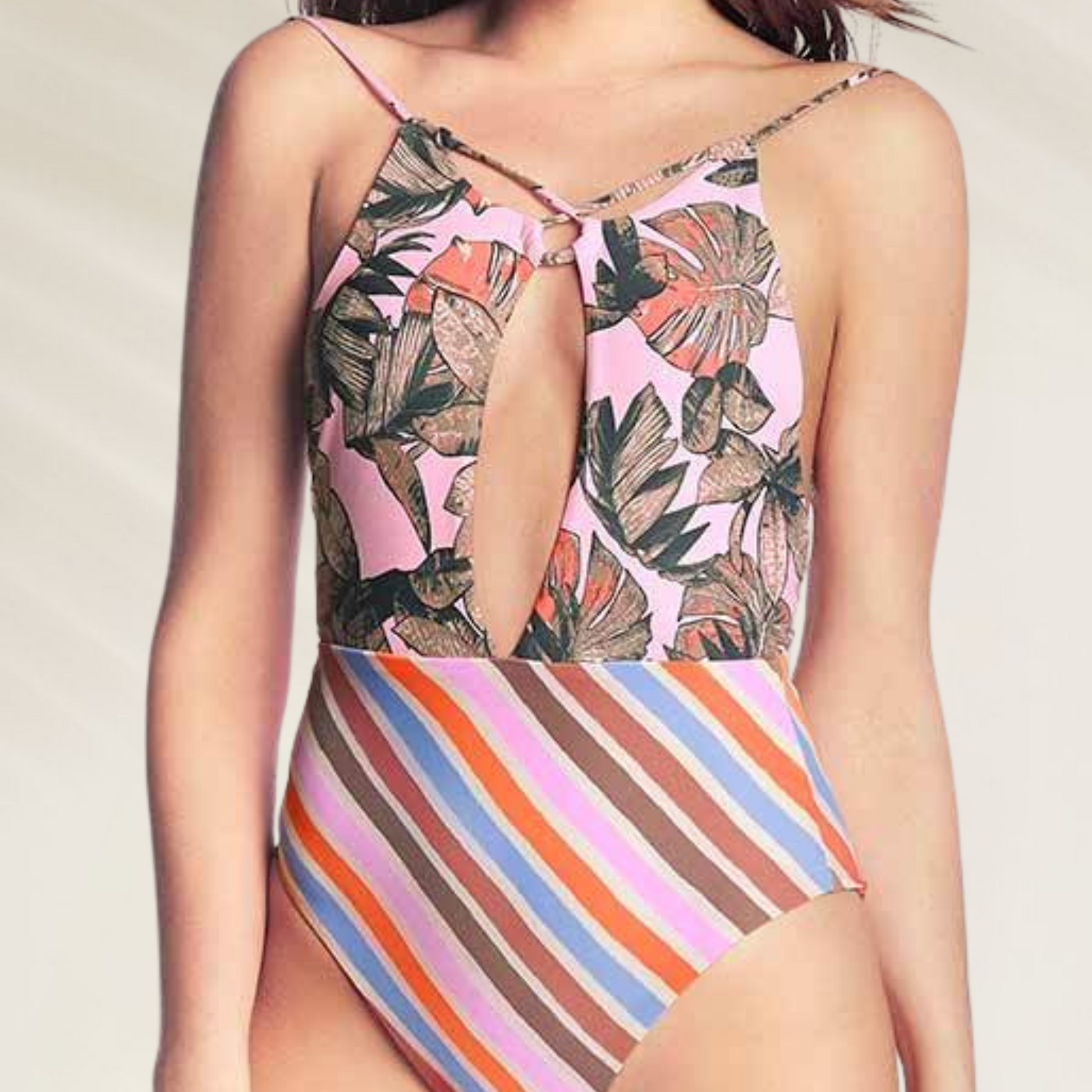 Fato de Banho Reversível Maaji com Toque Tropical e Design Exclusivo em estampa floral e listras coloridas