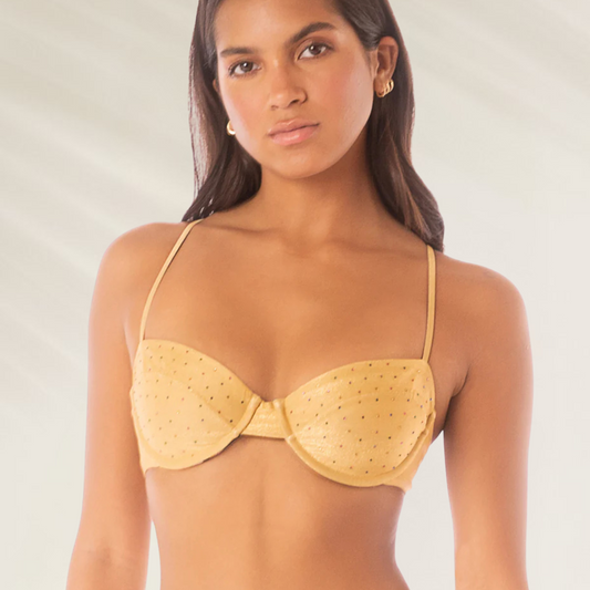 Top de Bikini Golden com detalhes de cristais brilhantes Maaji em tom dourado e com alças finas
