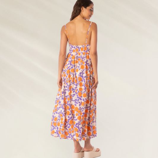 Vestido Longo Sia com Decote Quadrado Maaji feminino estampado em fundo claro com alças finas