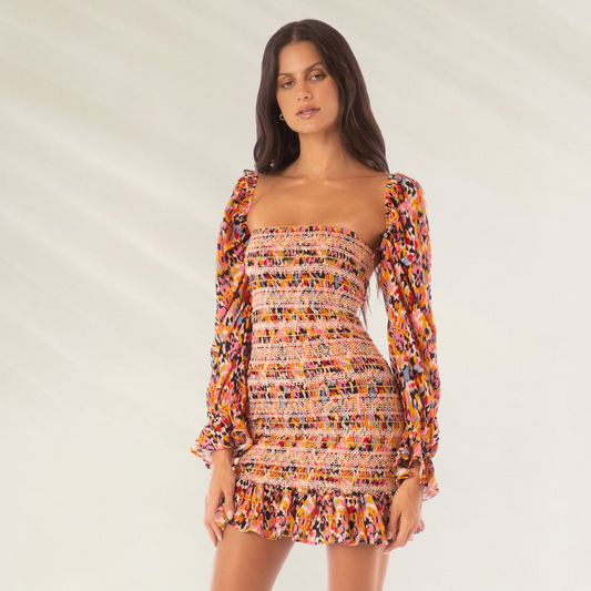 Vestido Marta Maaji – 4 Looks num Só vestido curto estampado com mangas longas e franzidos