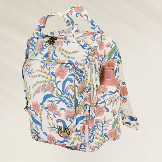Bolsa Maaji com estampa floral colorida e bolso lateral para garrafa, ideal para uso diário