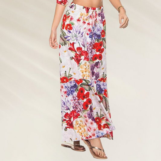 Saia comprida Phax com forro e um estampado floral ideal para o verão com cores vibrantes