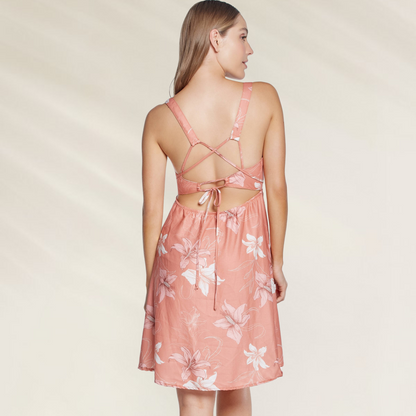 Vestido Curto Phax com Cintura Ajustável em tecido floral rosa com alças e amarração nas costas