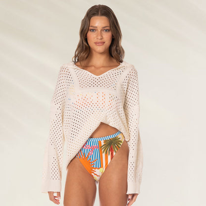 Blusa pull over Coconut Milk Cleeo da Maaji com design vazado e manga longa