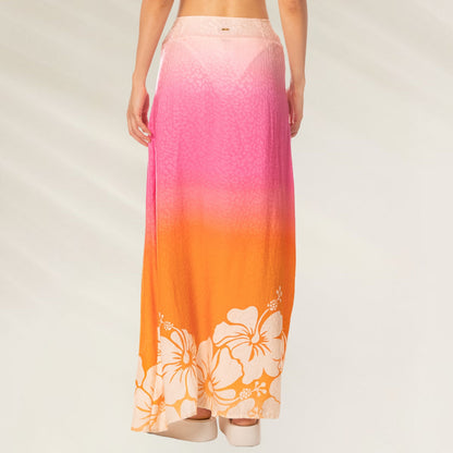 Saia Comprida Savage Bloom Bianca com estampa floral em degradê de rosa e laranja