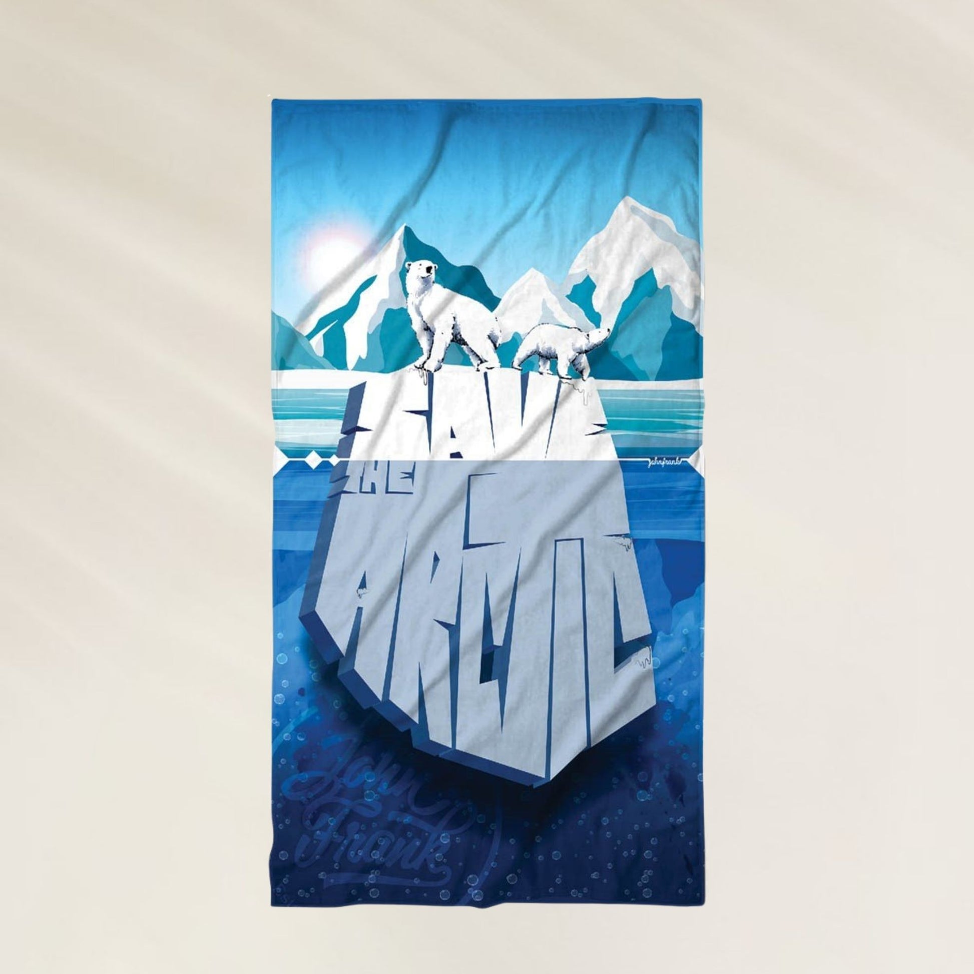 Toalha de Praia Artic da John Frank com ilustração de ursos polares em um iceberg azul