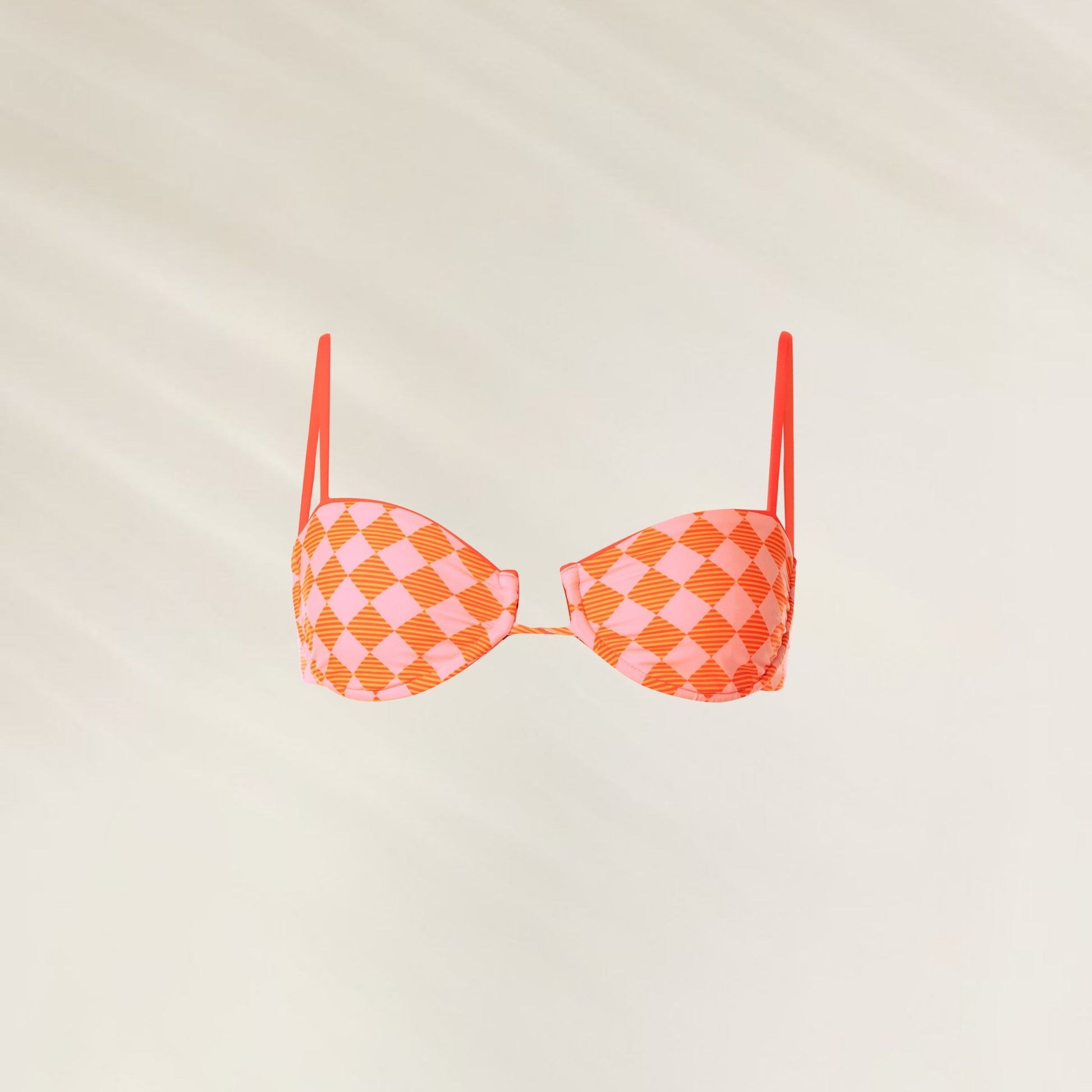 Top com armação Sunset Grid Amatista em laranja com estampa quadriculada e alças ajustáveis