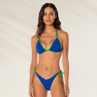 Top de Biquíni Balmy Azul e Verde da Maaji com design triângulo elegante e alças ajustáveis