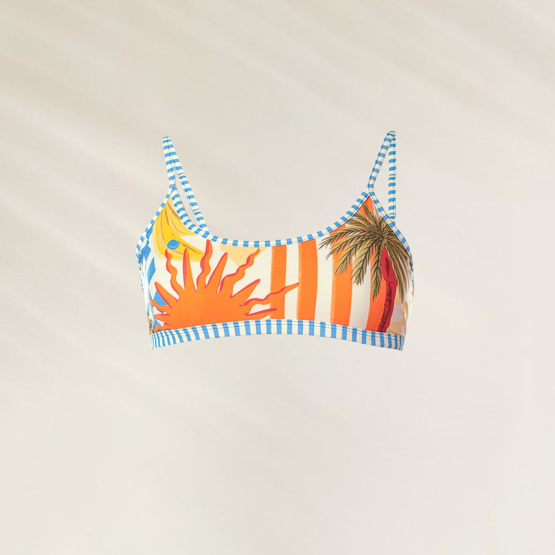 Top de Biquíni Beach Static Lane estampado com cores vibrantes e alças finas ideal para o verão