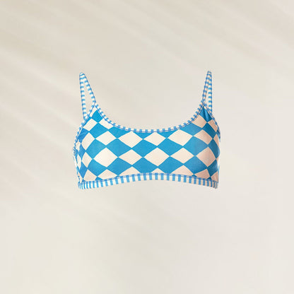Top de Biquíni Beach Static Lane da Maaji em estampa quadriculada azul e rosa com alças finas